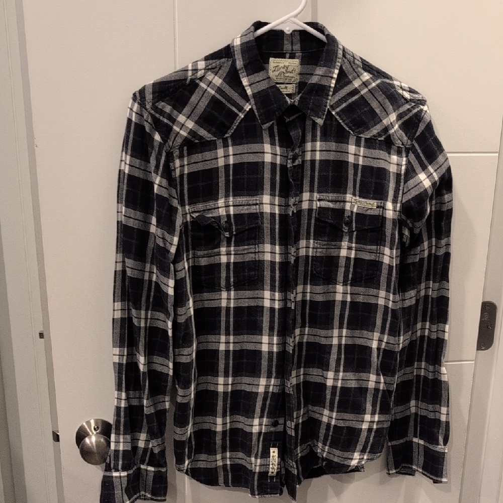 Lucky Brand Black and White Plaid Casual Button Down Shirt